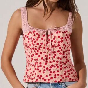 ASTR The Label Cherry Milkmaid Coquette Top L NWT